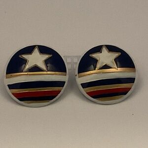 Vintage Lightweight Acrylic Stud Enameled Earrings Cream Navy Gold Burgundy